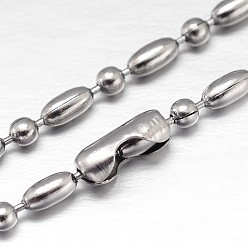 Stainless Steel Color 304 Stainless Steel Ball Chain Necklaces, Collar Necklaces, Rice and Round, Stainless Steel Color, 8 inch(20.5cm), Rice: 4x2mm