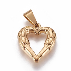 Golden 304 Stainless Steel Open Pendants, Heart with Wing, Golden, 22x20x4mm, Hole: 9x5mm