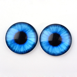 Dodger Blue Glass Cabochons for DIY Projects, Half Round/Dome with Dragon Eye Pattern, Dodger Blue, 12x4mm
