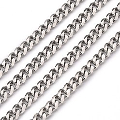Stainless Steel Color Men's Jewelry Making 201 Stainless Steel Curb Chains, Unwelded, Faceted, Stainless Steel Color, 5x3.5x1mm