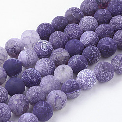 Purple Natural Crackle Agate Beads Strands, Dyed, Round, Grade A, Purple, 10mm, Hole: 1mm, about 39pcs/strand, 14.9 inch