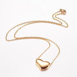 Golden 304 Stainless Steel Pendant Necklaces, with Lobster Clasps, Heart, Golden, 18.11 inch(46cm)