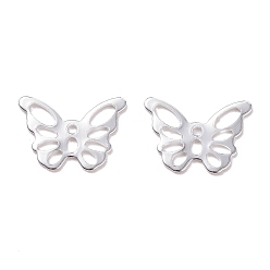 Silver 304 Stainless Steel Charms, Butterfly, Silver, 10.5x15x0.6mm, Hole: 1~4mm
