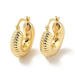 Real 18K Gold Plated Brass Hoop Earrings, Grooved Circle Hoop Earring, Thick Hoop Earrings, Real 18K Gold Plated, 28x25x8mm, Pin: 0.7x1mm