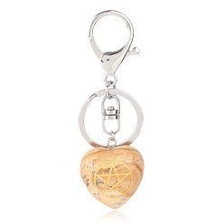 Jaspe Image Porte-clés coeur en jaspe naturel avec symbole kore, Porte-clés en pierre d'énergie reiki, pour sac, bijoux, décoration cadeau, 9.5x3 cm