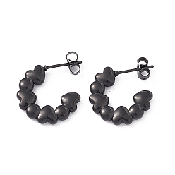 Electrophoresis Black 304 Stainless Steel Stud Ring with Heart Stud Earrings for Women, Electrophoresis Black, 18x3mm, Pin: 0.8mm