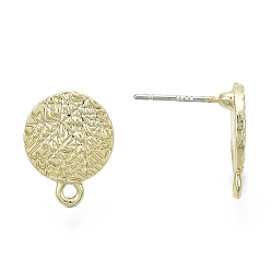 Light Gold Alloy Stud Earring Findings, with Loop, Steel Pins, Flat Round, Light Gold, 14.5x11mm, Hole: 1.4mm, Pin: 0.7mm
