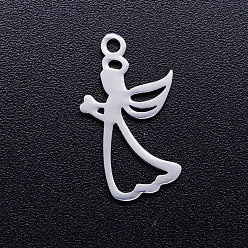 Stainless Steel Color 201 Stainless Steel Hollow Pendants, Pray Angel, Stainless Steel Color, 18x10x1mm, Hole: 1.5mm
