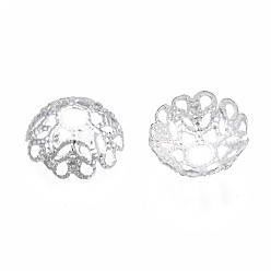 Silver Plated Iron Bead Caps, Flower, Multi-Petal, Filigree, Silver, 11x4.5mm, Hole: 2mm