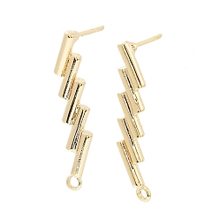 Real 18K Gold Plated Brass Stud Earring Finding, with Horizontal Loop, Lightning Bolt, Real 18K Gold Plated, 25.5x6mm, Hole: 1.6mm, Pin: 0.7mm