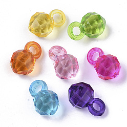 Mixed Color Transparent AS Plastic Pendants, Faceted, Round, Mixed Color, 15.5x10x10mm, Hole: 3mm, about 900pcs/500g