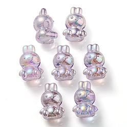 Violet Placage uv perles à bulles acryliques transparentes irisées arc-en-ciel, lapin, violette, 18x12x10mm, Trou: 2mm