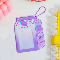 Grape Plastic Photocard Sleeve Keychain, with Ball Chains and Rectangle Clear Window, Milk Box Shape, Medium Purple, Grape Pattern, 123x96mm, Inner Diameter: 90x83mm