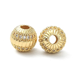 Real 18K Gold Plated Rack Plating Brass with Clear Cubic Zirconia Beads, Round, Real 18K Gold Plated, 8x8x8mm, Hole: 2.5mm