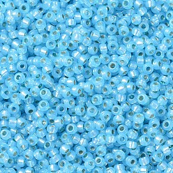 (RR647) Dyed Aqua Silverlined Alabaster Perles rocailles miyuki rondes, perles de rocaille japonais, (rr 647) albâtre teinté aqua argenté, 11/0, 2x1.3mm, trou: 0.8 mm, sur 1100 pcs / bouteille, 10 g / bouteille