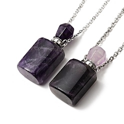 Amethyst Openable Natural Amethyst Perfume Bottle Pendant Necklaces for Women, 304 Stainless Steel Cable Chain Necklaces, Stainless Steel Color, 18.74 inch(47.6cm)