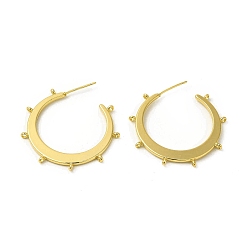 Real 18K Gold Plated Brass Ring Stud Earring Findings, Half Hoop Earring Findings with Vertical Loops, Cadmium Free & Nickel Free & Lead Free, Real 18K Gold Plated, 33x34x1.5mm, Hole: 1.5mm, Pin: 0.8mm