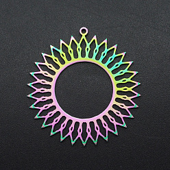 Rainbow Color Placage ionique (ip) 201 pendentifs en acier inoxydable, Coupe au laser, soleil, couleur arc en ciel, 39x37x1mm, Trou: 1.6mm