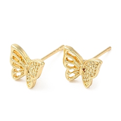 Light Gold Aretes de aleación de mariposa para mujer, con 304 pasador de acero inoxidable, sin plomo y cadmio, la luz de oro, 7.5x9 mm