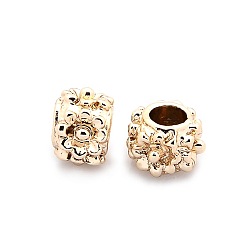 Golden Nickel Free & Lead Free Alloy European Beads, Long-Lasting Plated, Large Hole Beads, Rondelle with Flower Pattern, Golden, 10x7mm, Hole: 5mm