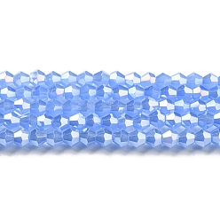 Bleu Dodger Perles de verre imitation jade plaquent brins, de couleur plaquée ab , facette, Toupie, Dodger bleu, 4x4mm, Trou: 0.8mm, Environ 87~98 pcs/chapelet, 12.76~14.61 pouce (32.4~37.1 cm)