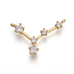 Cancer Micro cuivres ouvrent pendentifs zircone cubique, douze constellations, or, cancer, 16x26x3mm, Trou: 1.5mm