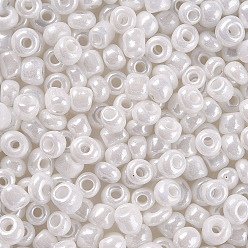 Blanc Perles de rocaille en verre, couleurs opaques lustered, ronde, blanc, 3mm, trou: 1 mm, environ 10000 pièces / livre