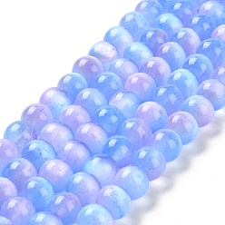 Lilas Brins de perles de sélénite naturelles, Grade a, teint, ronde, lilas, 10mm, Trou: 0.8mm, Environ 36~38 pcs/chapelet, 15.16~15.35'' (38.5~39 cm)