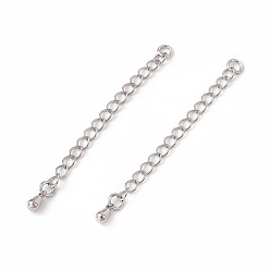 Platinum Brass Curb Chain Extender, End Chains with Tiny Teardrop Charms, Platinum, 53x3mm, Hole: 2.5mm