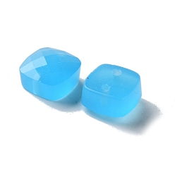 Dodger Blue Glass Beads, Faceted, Square, Half Drilled, Dodger Blue, 9.5x9.5x5mm, Hole: 1mm