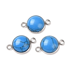 Synthetic Turquoise Synthetic Turquoise Connector Charms, Half Round Links, with Stainless Steel Color Tone 304 Stainless Steel Findings, 14x22x5.5mm, Hole: 2mm
