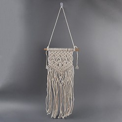 Floral White Cotton Cord Macrame Woven Wall Hanging, with Hook Findings, Floral White, 800x250x20mm