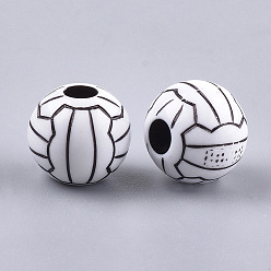 Blanc Perles acryliques de style artisanal, perles de sport, volley-ball, blanc, 12x10.5mm, trou: 3.5~4 mm, environ 600 pcs / 500 g