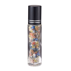 Смешанные камни Стеклянные бутылки с роликовыми шариками, многоразовая бутылка эфирного масла, со смешанным скол бисером, для личной гигиены, 85x20 мм, бусины: 3x11~3x7 мм, емкость: 10 мл