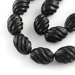 Obsidian Natural Carved Obsidian Stone Bead Strands, Oval, 26x18mm, Hole: 1mm, about 16pcs/strand, 15.7 inch