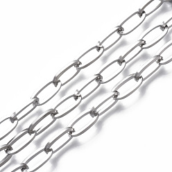 Stainless Steel Color 304 Stainless Steel Cable Chains, with Spool, Unwelded, Flat Oval, Stainless Steel Color, 16x8x2mm, about 32.8 Feet(10m)/roll