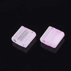 Rose Nacré 2 trous perles de rocaille de verre, imitation d'oeil de chat, rectangle, perle rose, 5x4.5~5.5x2~2.5mm, Trou: 0.5~0.8mm