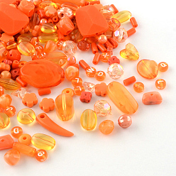 Orange Red Acrylic Beads, Mixed Shapes, Orange Red, 5.5~28x6~20x3~11mm, Hole: 1~5mm