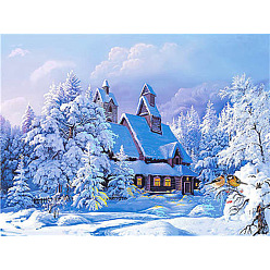 Разноцветный Diy зимний снежный дом пейзаж алмазная живопись наборы, включая стразы из смолы, алмазная липкая ручка, поднос тарелка и клей глина, красочный, 300x400 мм