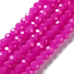 Fuchsia Baking Painted Imitation Jade Glass Bead Strands, Faceted Rondelle, Fuchsia, 10x8mm, Hole: 1mm, about 63~65pcs/strand, 18.90''(48~50cm)