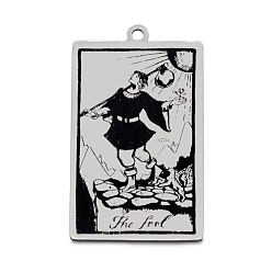 Stainless Steel Color 201 Stainless Steel Pendants, Laser Engraved Pattern, Tarot Card Pendants, The Fool 0, 40x24x1mm, Hole: 2mm