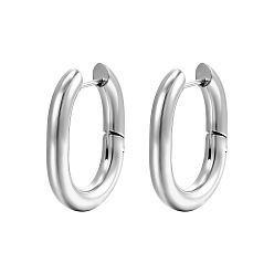 Stainless Steel Color 304 Stainless Steel Hoop Earrings, Oval, Stainless Steel Color, 26x20x4mm