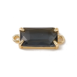 Black Diamond Transparent K9 Glass Connector Charms, with Light Gold Plated Brass Findings, Faceted, Rectangle Links, Black Diamond, 20.5x8x4.5mm, Hole: 1.5mm