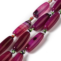 Old Rose Natural Agate Beads Strands, Dyed & Heated, Rice, Old Rose, 29.5~34x9.5~13.5mm, Hole: 2.5mm, about 10pcs/strand, 16''(41cm)