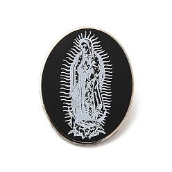 Negro Broche de aleación ovalado con Virgen María para ropa de mochila, negro, 30x23.5x2 mm
