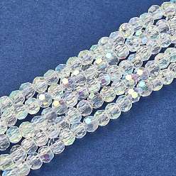 Blanc Chapelets de perles en verre, facettes (32 facettes) rondes, de couleur plaquée ab , blanc, 4mm, Trou: 1mm, Environ 88~90 pcs/chapelet, 28~30 cm