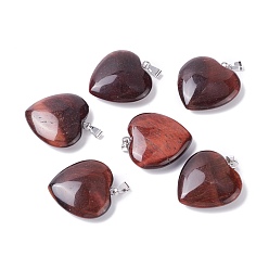 Tiger Eye Natural Red Tiger Eye Pendants, with Platinum Tone Brass Findings, Heart, 27~28x24.5~26x6~8.5mm, Hole: 2.4x5.6mm