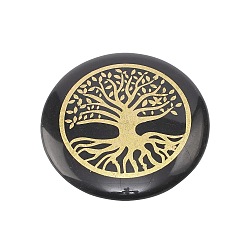 Obsidian Natural Obsidian Carved Tree of Life Pattern Flat Round Stone, Pocket Palm Stone for Reiki Balancing, Home Display Decorations, 30mm