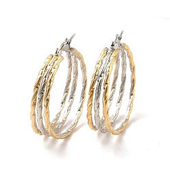 Golden & Stainless Steel Color Two Tone 304 Stainless Steel Triple Circle Hoop Earrings for Women, Golden & Stainless Steel Color, 38x33x10mm, Pin: 0.8mm