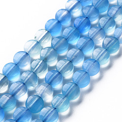 Light Sky Blue Natural Agate Beads Strands, Dyed & Heated, Faceted, Flat Round, Light Sky Blue, 6x4mm, Hole: 1mm, about 62pcs/strand, 14.76 inch(37.5cm)
